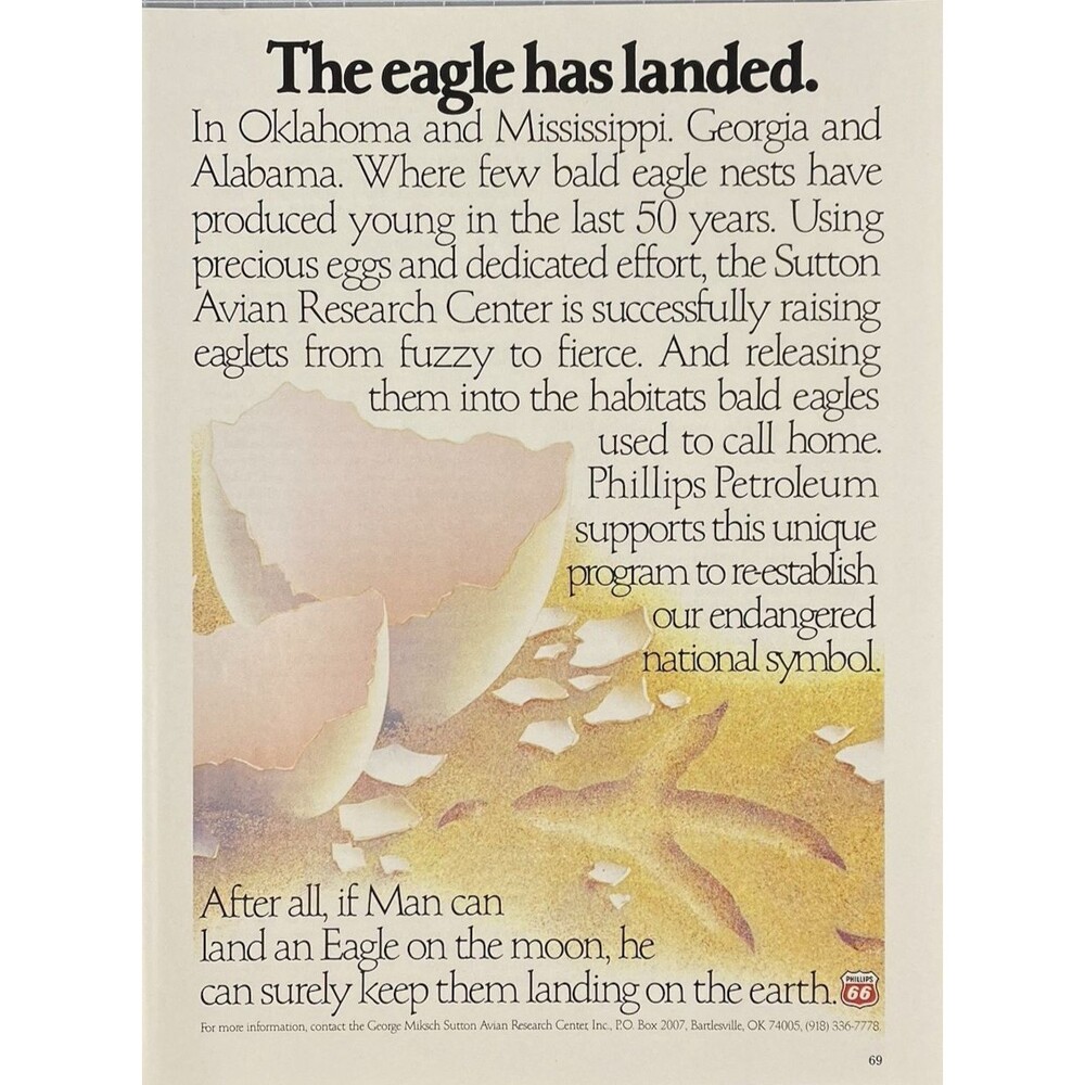 Phillips 66 "The Sutton Avian Research Center Raises Bald Eagles" Print Ad 1987